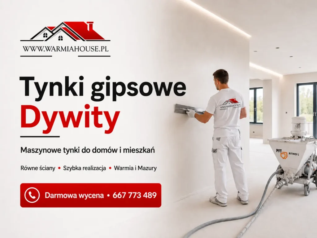 tynki gipsowe Dywity 1 Tynki gipsowe Dywity – maszynowe tynkowanie ścian i sufitów | Warmia House