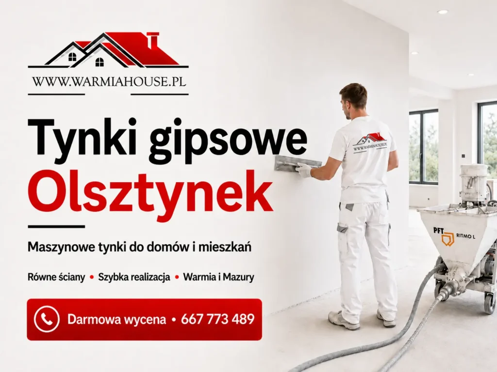 Tynki gipsowe Olsztynek 1 Tynki gipsowe Olsztynek – maszynowe tynkowanie ścian i sufitów | Warmia House